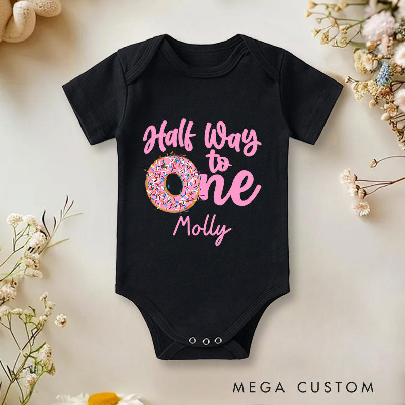 Personalized Half Way To One Baby Onesie Six Month Birthday Gift New Baby Gift