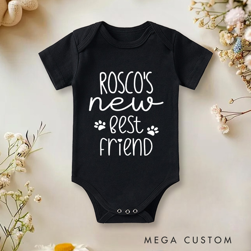 Personalized Rosco New Best Friend Paw Print Baby Onesie Pet Lover Gift