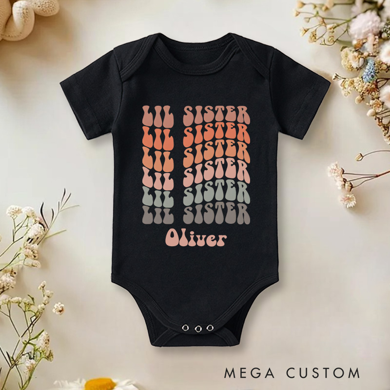 Personalized Lil Sister Name Baby Onesie Gift for New Baby