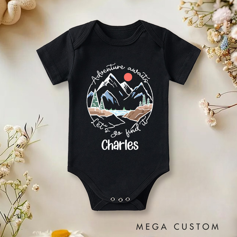 Personalized Adventure Awaits Lets Go Hike Mountain Baby Onesie Baby Shower Gift
