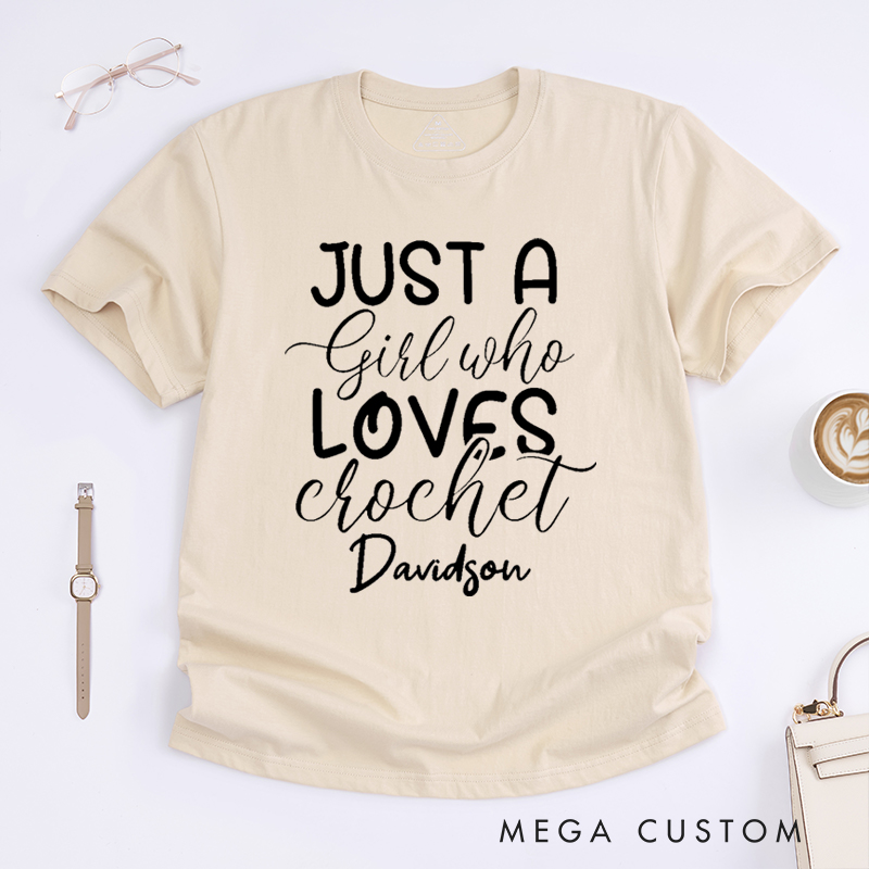 Personalized Just A Girl Who Loves Crochet Classic T-Shirts Gift for Knitting Lover knitting Mom Gift Grandma Knitting Shirt Knitter Shirt