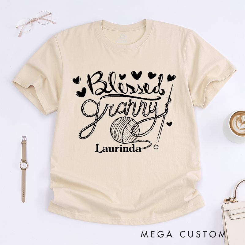 Personalized Blessed Granny Classic T-Shirts Gift for Knitting Lover knitting Mom Gift Grandma Knitting Shirt Knitter Shirt