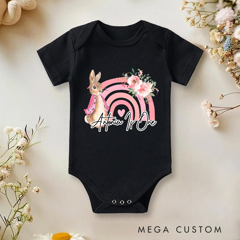 Personalized Rabbit Rainbow 1st Birthday Bodysuit Baby Onesie Funny Baby Girl Gift