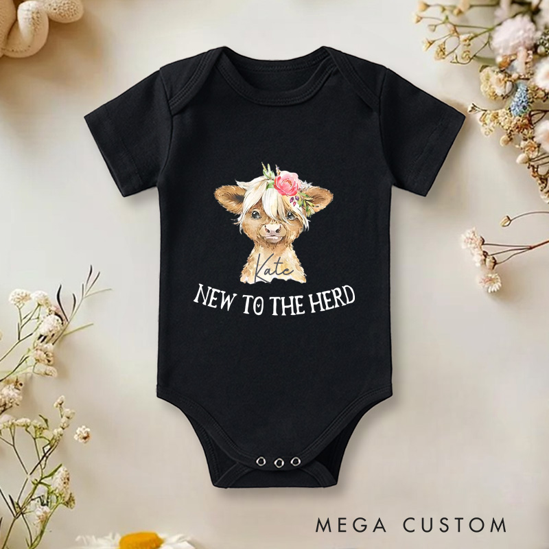 Personalized New to the Herd Baby Onesie Cow Baby Girl Shower Gift