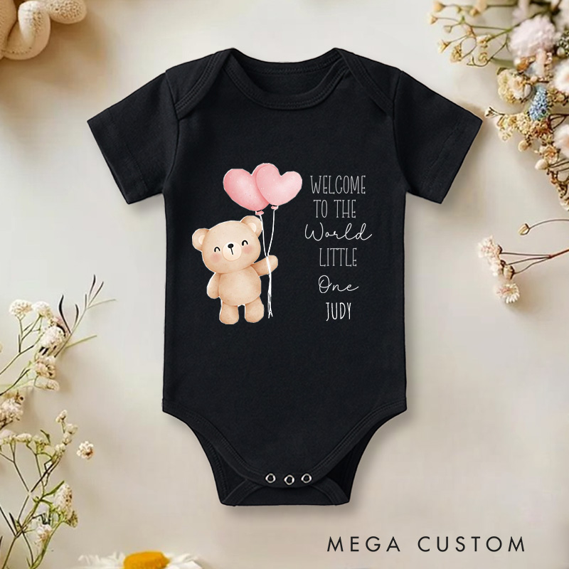 Personalized Cute Bear the Yellow Balloon Baby Onesie Cute Baby Gift Baby Shower Gift