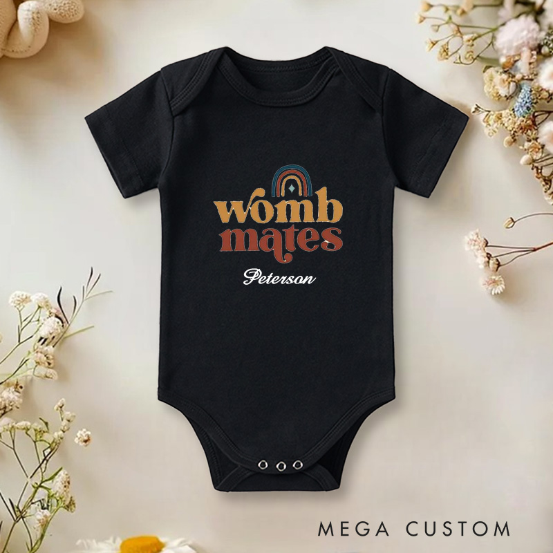 Personalized Womb Mates Cute and Fun Rainbow Design for Twins or Siblings Baby Onesie