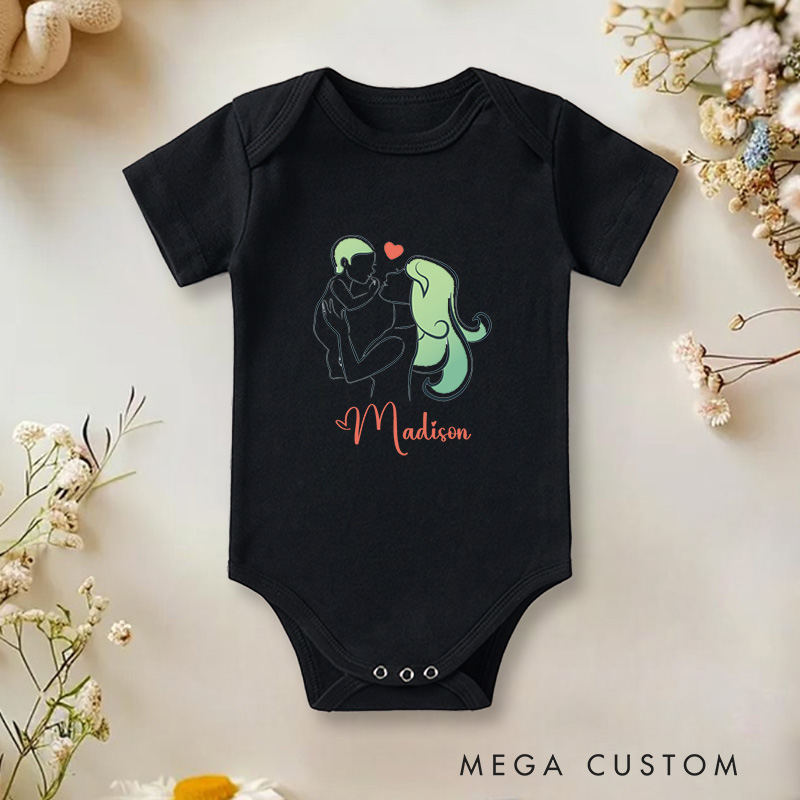 Personalized Sweet and Romantic Couple Illustration with Heart Baby Onesie