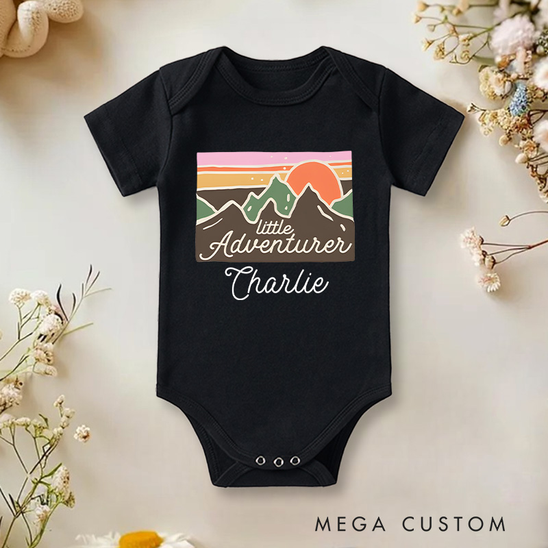 Personalized Little Adventurer Mountain Landscape Baby Onesie Gift for New Baby