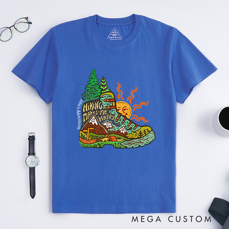 Personalized Hiking Makes Me Happy  T-Shirt Exploring Scenery Camping Adventure T-Shirt for Nature Travelers Outdoors Lover Gift