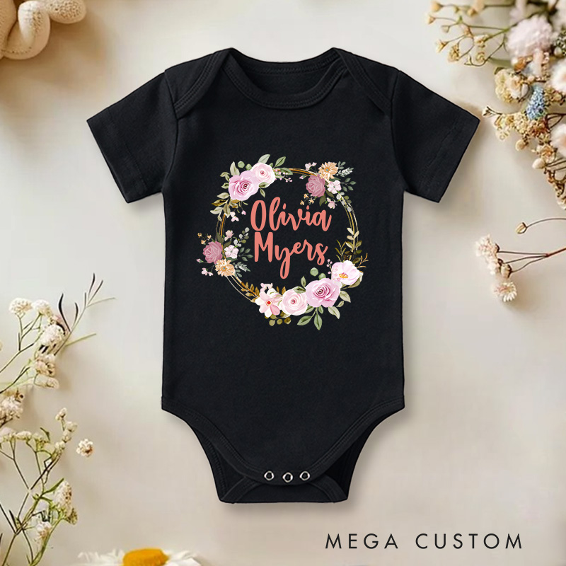Personalized Floral Wreath Name Baby Onesie Baby Gift