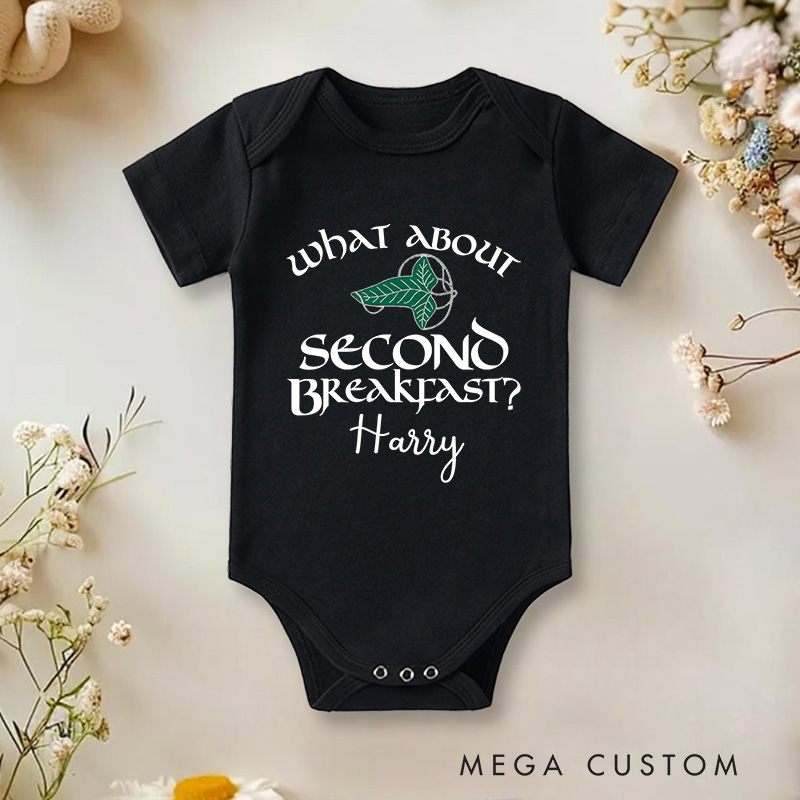 Personalized What About Second Breakfast Baby Onesie Funny Baby Gift