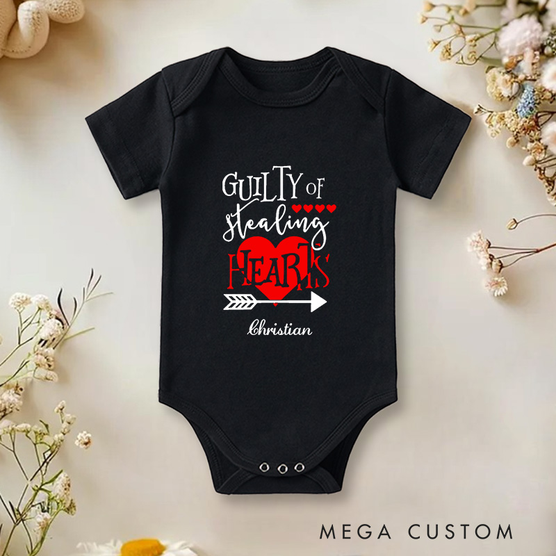 Personalized Guilty of Stealing Hearts Sweet and Cute Valentine Baby Onesie