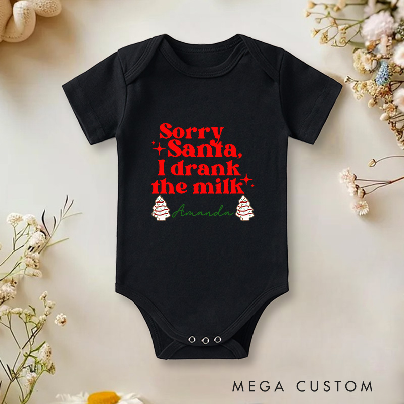 Personalized Sorry Santa I Drank the Milk Funny and Festive Christmas Baby Onesie