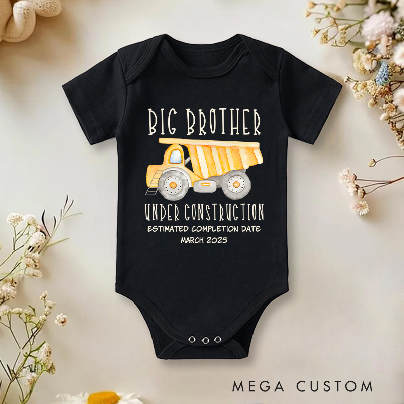 Personalized Big Brother Under Construction Dump Truck Baby Onesie Funny Baby Gift