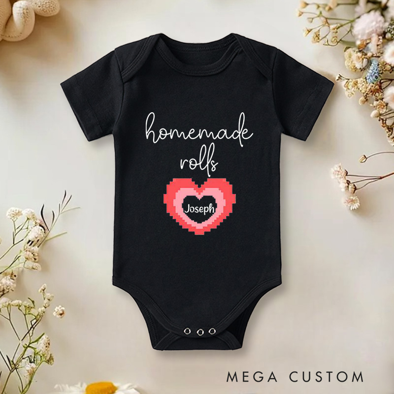 Personalized Pixel Red Heart Love Sweet and Retro Gaming Baby Onesie