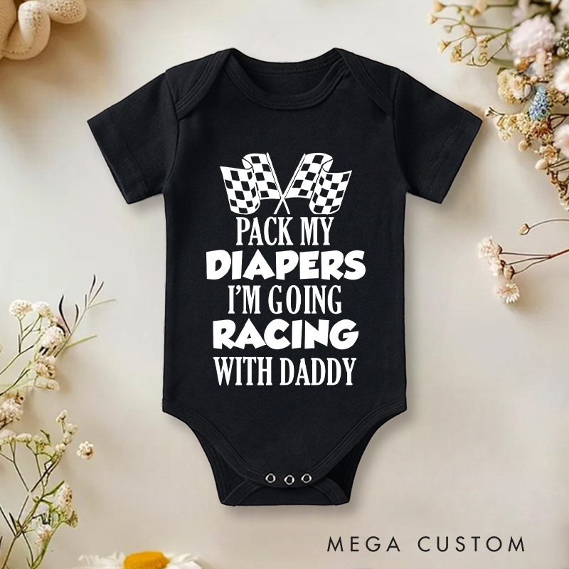 Personalized Pack My Diapers I'm Going Racing with Family Baby Onesie Baby Shower Gift