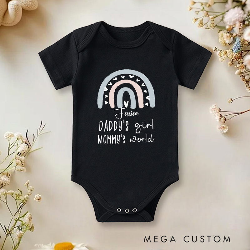 Personalized Daddy’s Girl Mommy’s World Cute and Minimalist Rainbow Baby Onesie