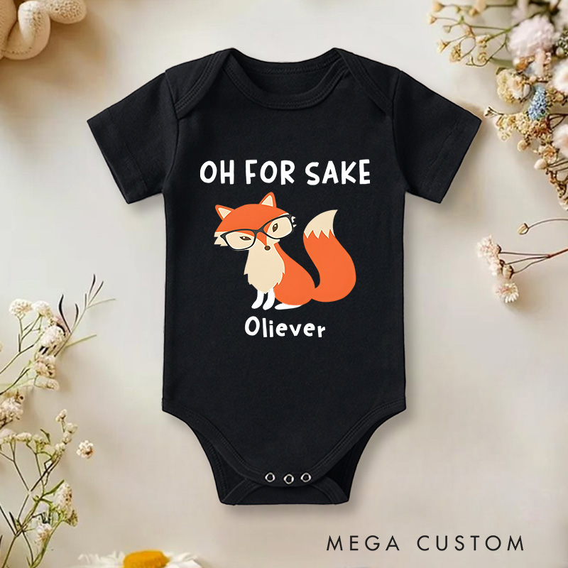 Personalized Oh for Sake Cute Fox Baby Onesie Funny Baby Gift
