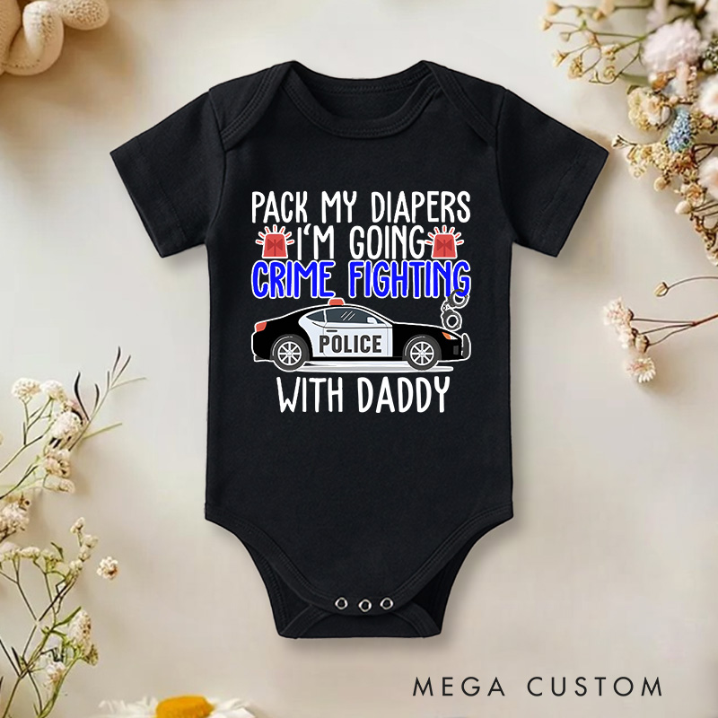Personalized Pack My Diapers Im Going Crime Fighting with Family Baby Onesie Funny Baby Gift