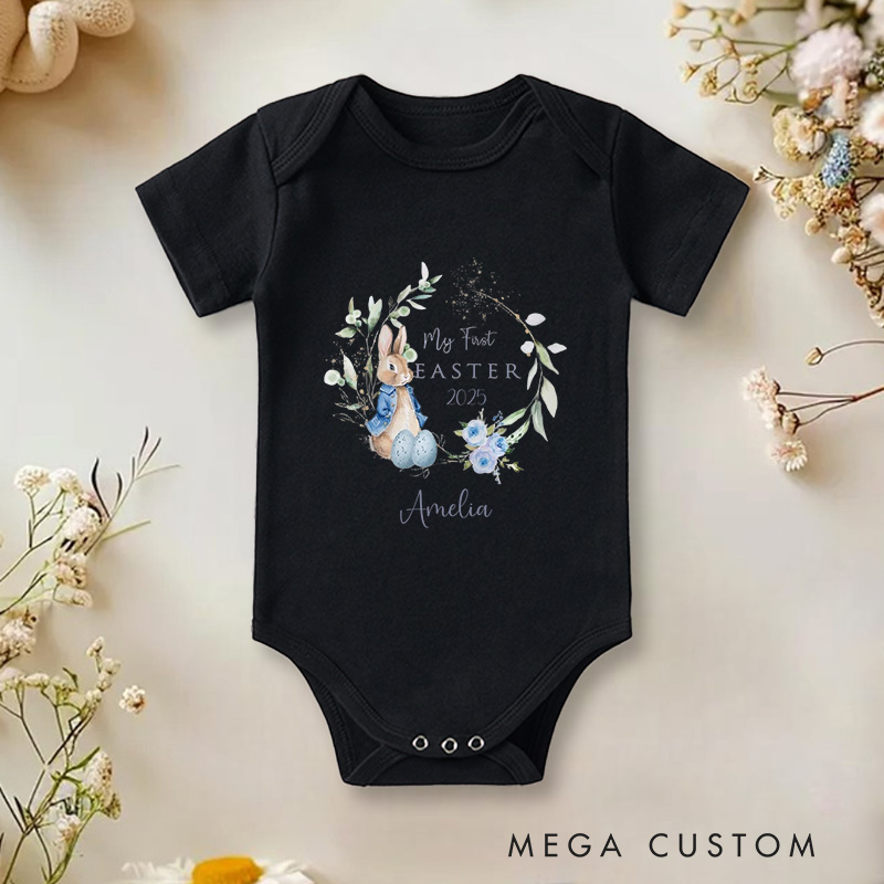 Personalized My First Easter Beautiful Floral and Bunny Baby Onesie