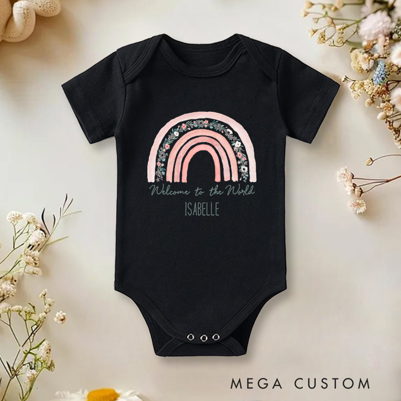 Personalized Welcome to the World Beautiful Rainbow Baby Announcement Baby Onesie