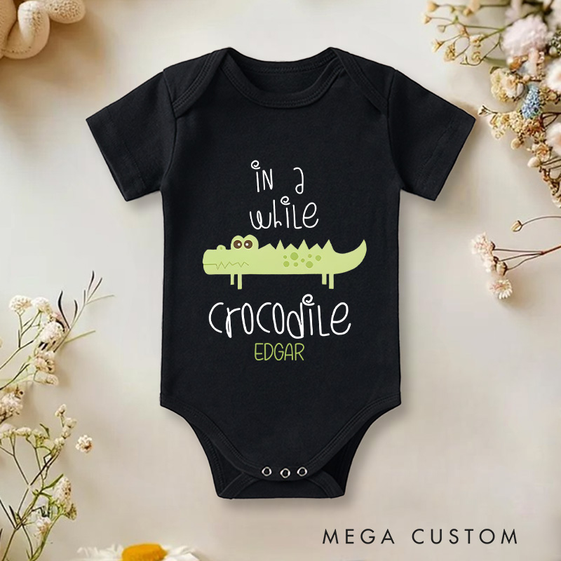 Personalized See You Later In a While Alligator adding humor and fun to twin wardrobes with a cute crocodile graphic Baby Onesie