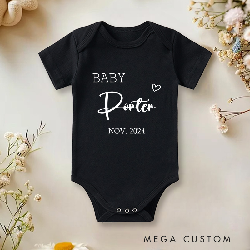 Personalized Baby Name and Date Sweet and Elegant Birth Announcement Baby Onesie  