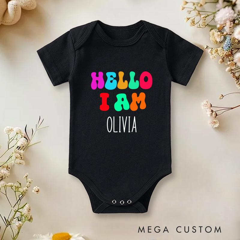 Personalized Hello I Am Name Bright and Colorful Name Introduction Baby Onesie  
