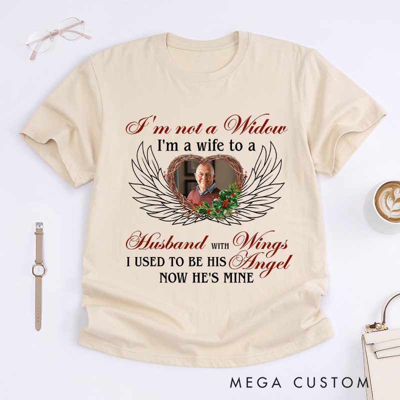 Personalized in Loving Memory Shirt Memorial Feather Heart Tee Custom Photo Shirt Wife To Husband with Wings Memorial Shirt Memorial Shirt