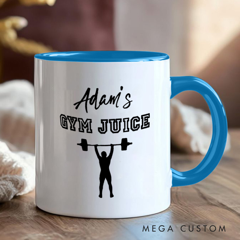 Personalized Fitness Mug with Gym Juice Weightlifting Graphic Gift Motivational Coffee Cup for Fitness Enthusiasts Bodybuilders and Gym Lovers