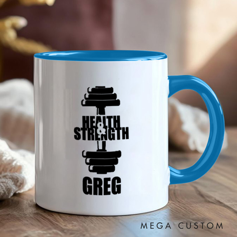 Personalized Fitness Mug with Health Strength Gift Motivational Coffee Cup for Fitness Enthusiasts Bodybuilders and Gym Lovers