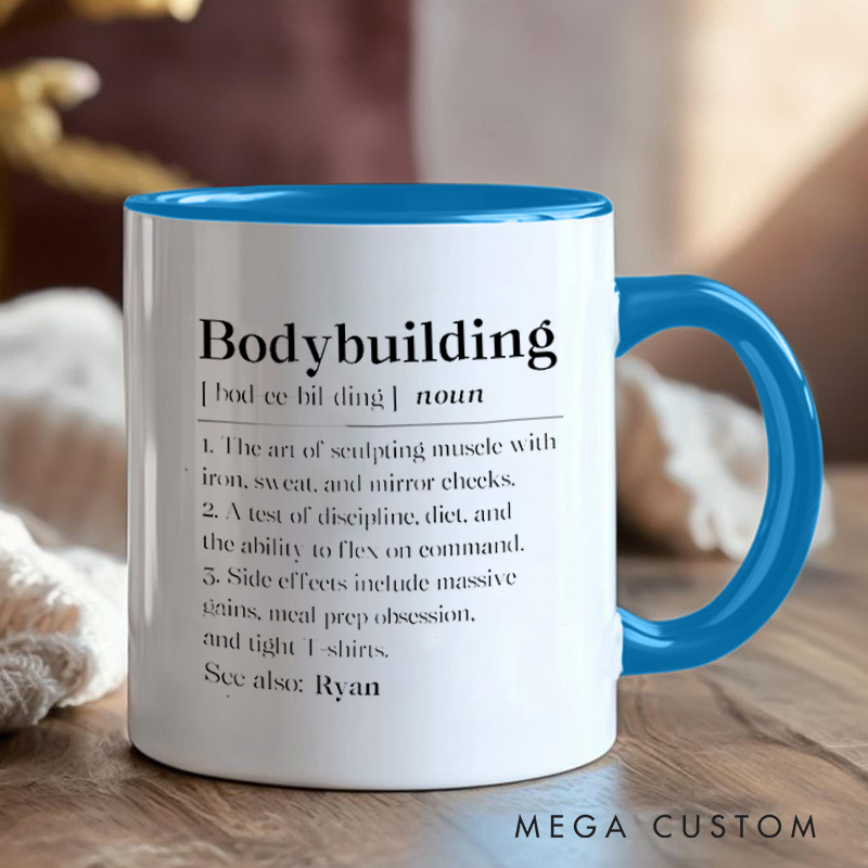 Personalized Fitness Mug with Bodybuilding Definition Gift Motivational Coffee Cup for Fitness Enthusiasts Bodybuilders and Gym Lovers
