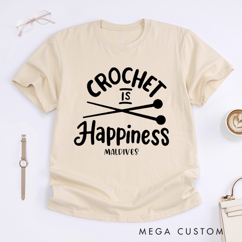 Personalized Crochet is Happiness Classic T-Shirts for Knitting Lovers Funny Crochet Shirt Gift for Crochet Lover