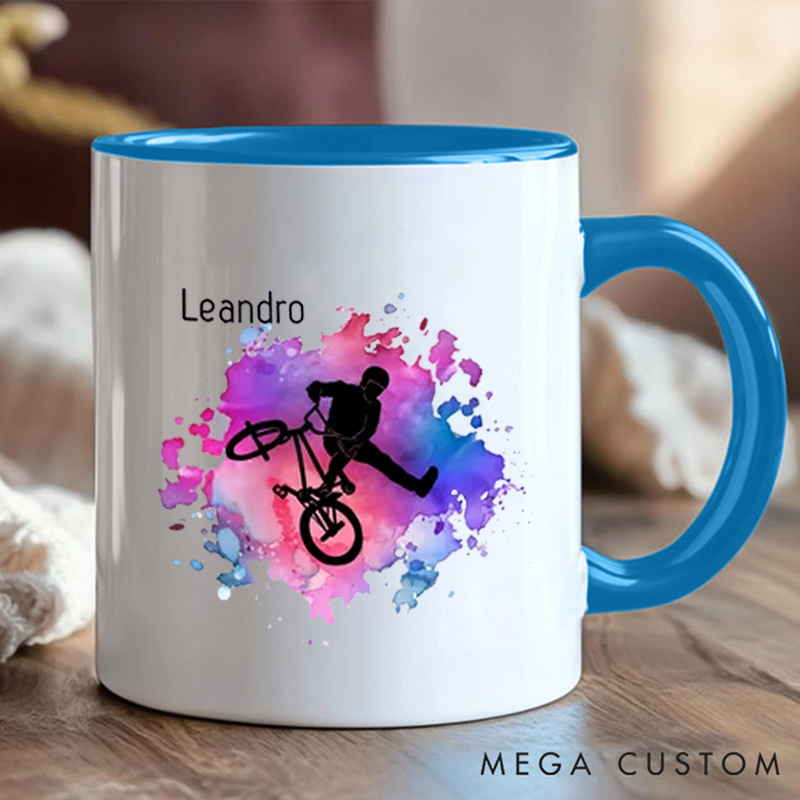 Personalized BMX Stunt Coffee Cup Mug with Extreme Sports Enthusiasts for Outdoor Adventures Riding Cycling Biking Enthusiasts