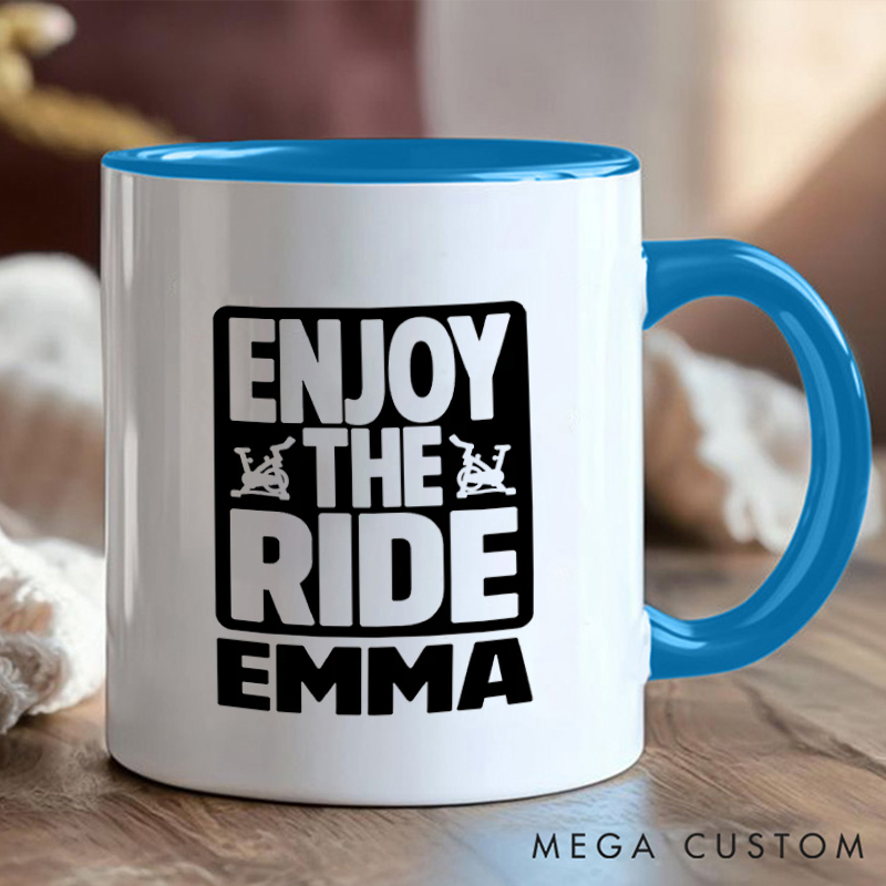 Personalized Enjoy the Ride Coffee Cup Mug with Motivational Bike for Outdoor Adventures Riding Cycling Biking Enthusiasts