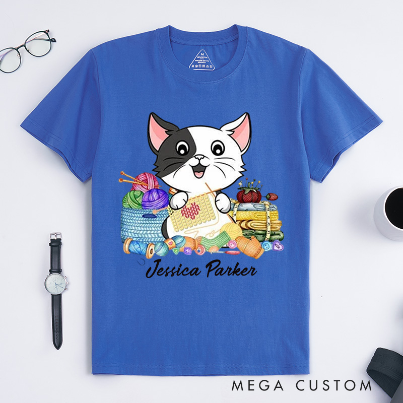 Personalized I Love Knitting And Cat Classic T-Shirts Knit Gift Knitting Gift Knitter Gift Love To Knit Love Knitting Knit Lover