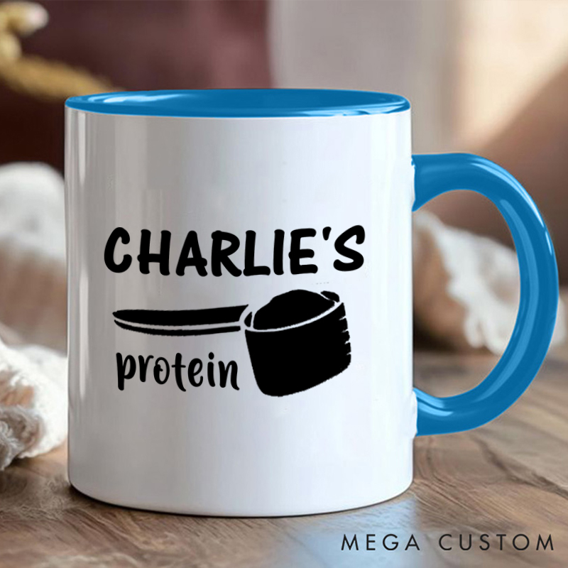 Personalized Fitness Mug with Protein Scoop Design Gift Motivational Coffee Cup for Fitness Enthusiasts Bodybuilders and Gym Lovers