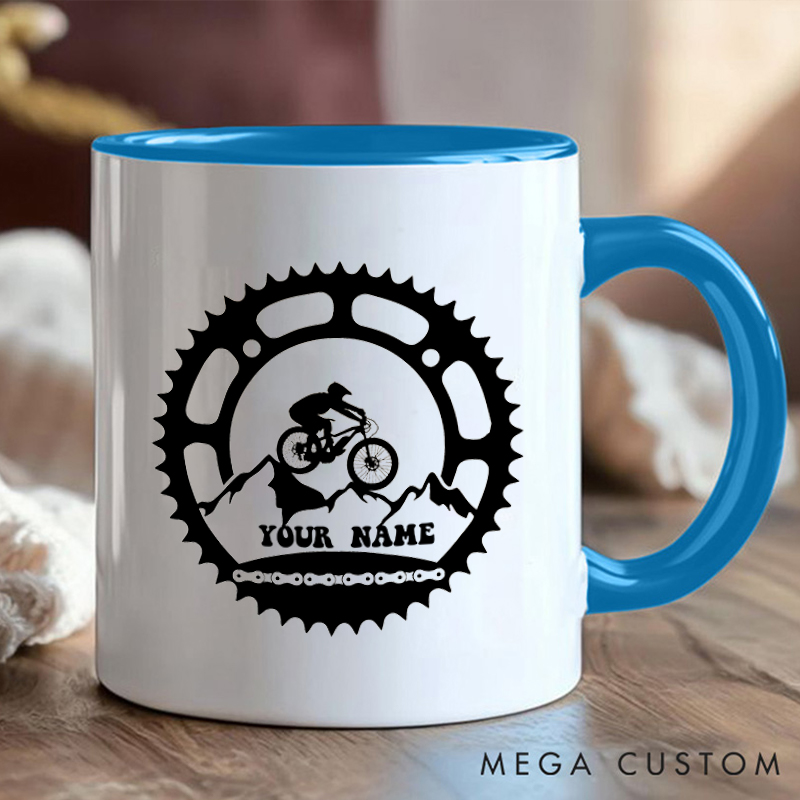 Personalized Mountain Biking Gear Mug with Name and Bike Design for Outdoor Adventures Riding Cycling Biking Enthusiasts