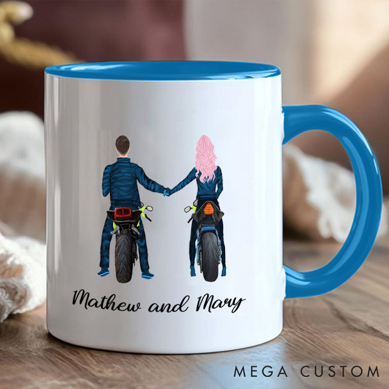 Personalized Couple Motorcycle Mug with Romantic Biker Design for Outdoor Adventures Riding Cycling Biking Enthusiasts