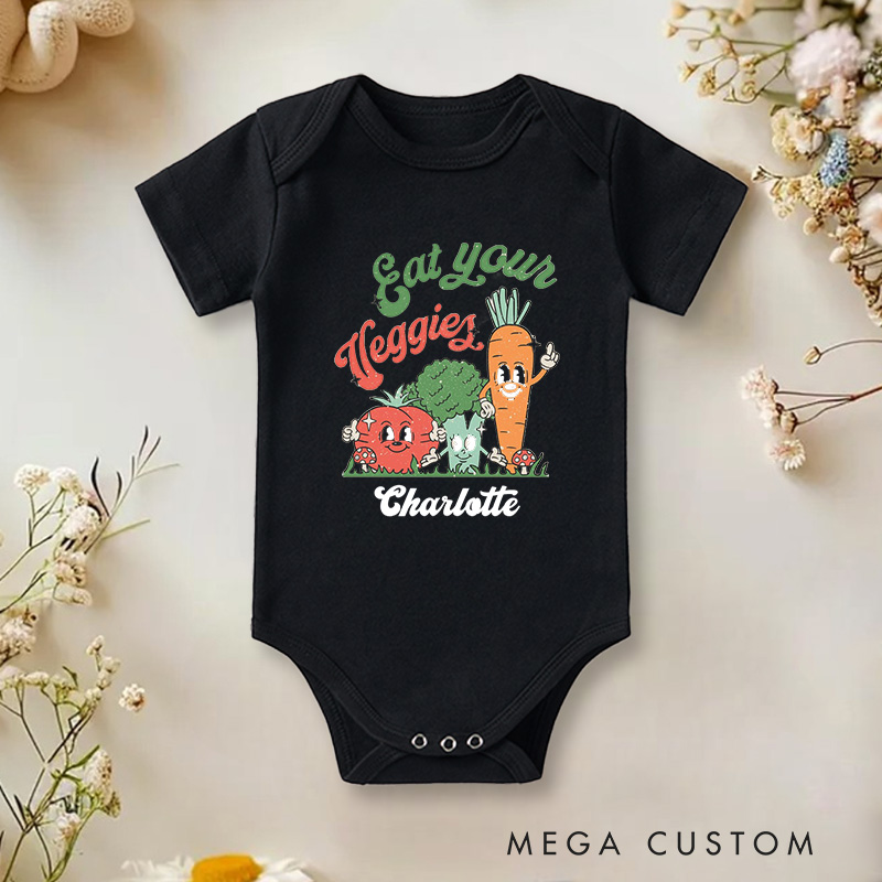 Personalized Eat Your Veggies Cute and Whimsical Vegetable Characters Baby Gift Baby Onesie  