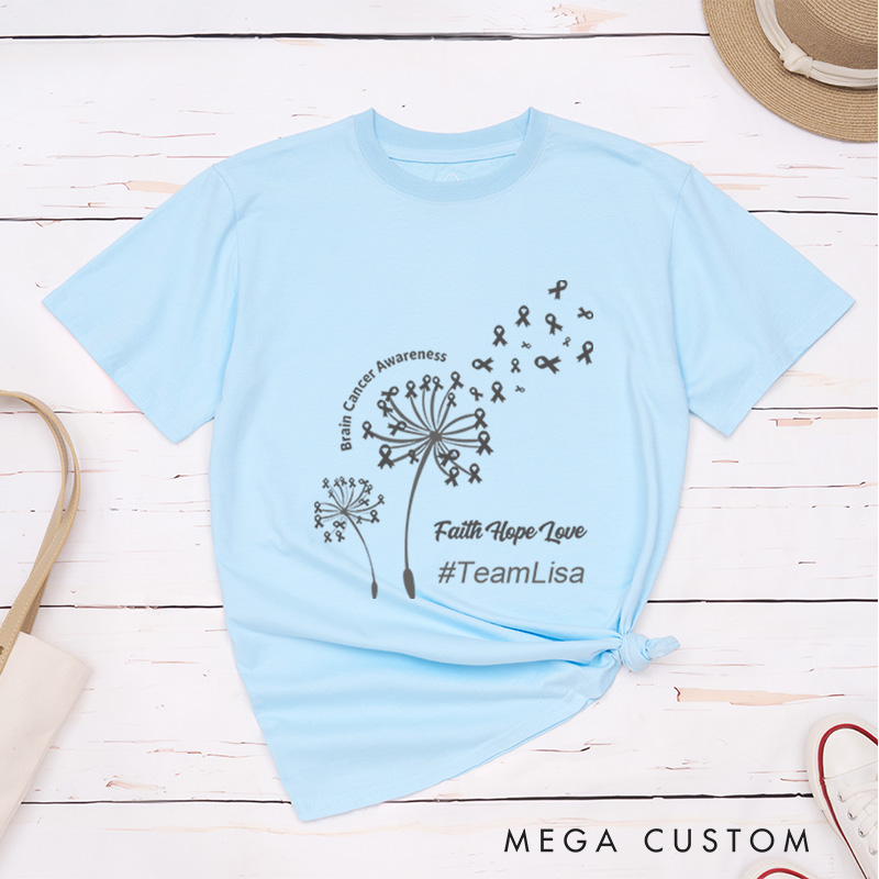Personalized Brain Cancer Awareness Faith Hope Love Cancer Support T-Shirt