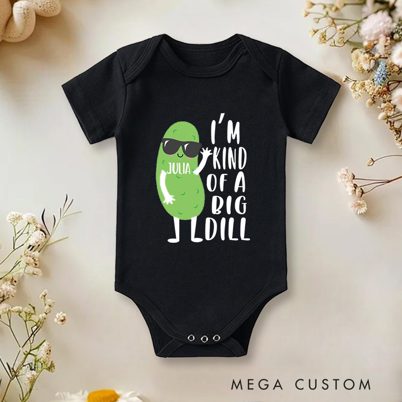 Personalized I’m Kind of a Big Dill Cute and Funny Pickle Inspired Baby Gift Baby Onesie  