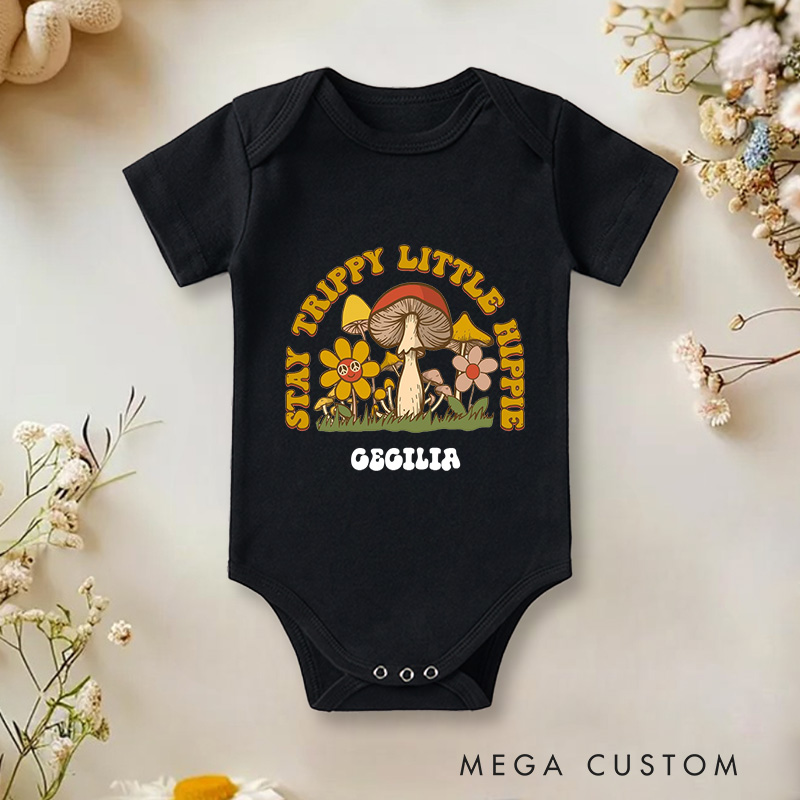 Personalized Trippy Little Hippie Groovy and Flower Child Inspired Baby Gift Baby Onesie  
