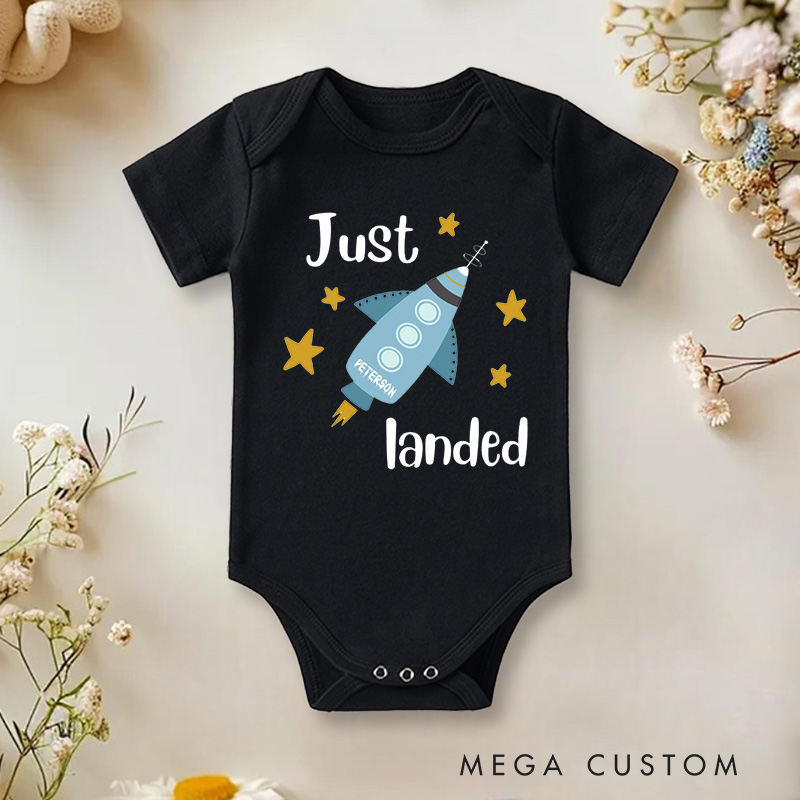 Personalized Just Landed Rocket and Space Themed Adorable Baby Gift Baby Onesie  