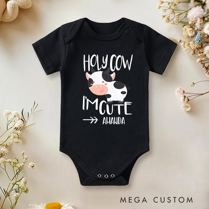 Personalized Holy Cow I’m Cute Funny and Playful Farm Animal Inspired Baby Gift Baby Onesie  