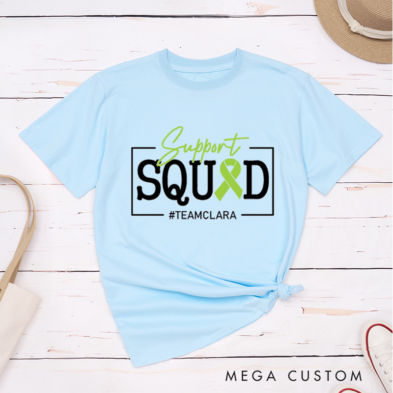 Personalized Lymphoma Cancer Awareness Lime Green Family Support Squad T-Shirt