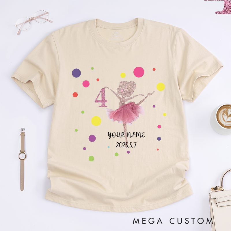 Personalized Ballet Dance T-Shirt Custom Name Pink Tutu Ballet Girl Gift for Birthday Outfit Present for Little Girls Unique Kids Tee