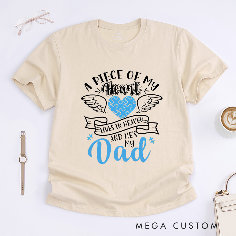 Personalized Memorial T-Shirt for Loss of Dad A Piece of My Heart Wings Puzzle Sympathy Remembrance Keepsake