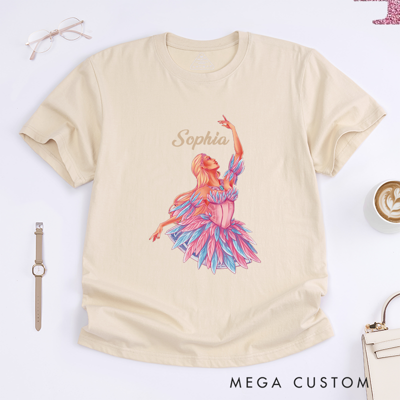 Personalized Ballerina T-Shirt Custom Name Gift for Women Unique Ballet Dancer Costume Birthday Present for Daughter Teen Girl Dance Lover