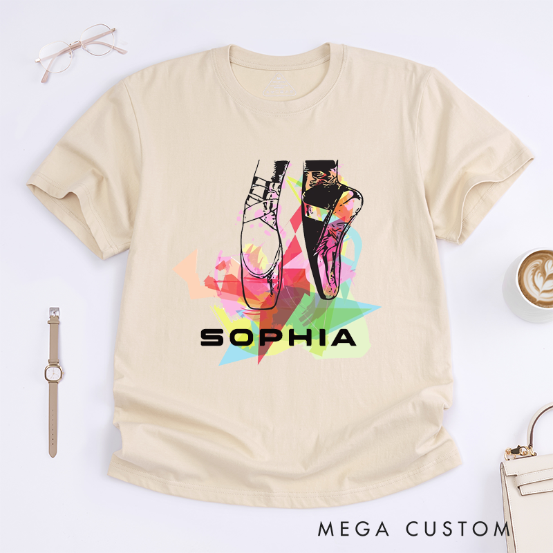 Personalized Ballet Shoes T-Shirt Custom Name Dance Gift for Girls Unique Pointe Shoes Graphic Tee for Ballerina Girls Birthday Present